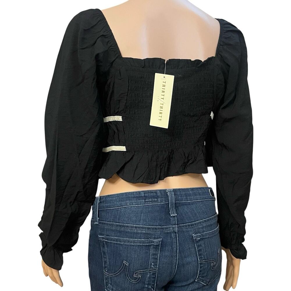 Thirty Thirty LA Bow Crop Top Medium Ruched Balloon Sleeve Dark Coquette Lolita - Picture 4 of 8